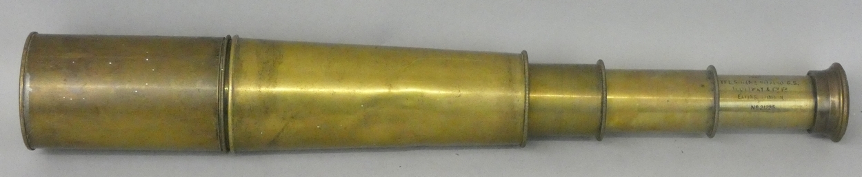 A three drawer brass telescope broad arrow marked and dated 1940, marked "TFL. SIG. (MKVI) also G.