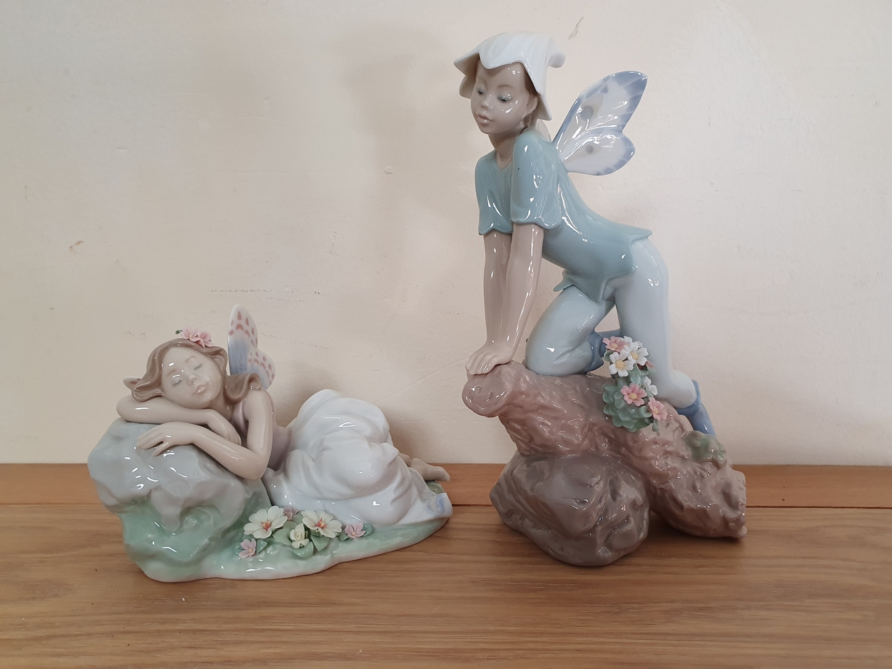 Lladro; Prince of the Elves, model 07690, box, together with Princess of the Fairies, model 010.