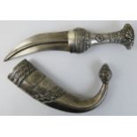 An 800 standard silver Arabian Jambiya knife, stamped LAMSA and 800 to both the hilt and the