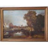 19th century English School, Denham Lock and Mill, oil on canvas, unsigned, 52 x 75 cm.