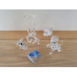 Swarovski; Harp, Lion Cub, 2 x Swan, Kola Bear, Rhino, Blue Frog, all cased (7).