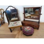 A Victorian mahogany dressing table swing mirror with three drawers, another swing mirror and two