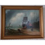 J. Eyres, coastal shipping scene, oil on canvas, signed, 36 x 49 cm.