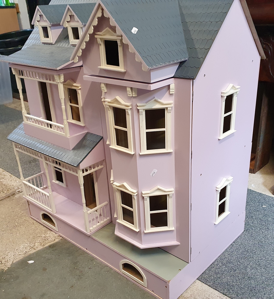 A scratch built large dolls house, the double opening front and lifting roof, storage drawer - Image 2 of 4