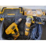 A De Walt 230V angle grinder, model D28128, a De Walt 230V paint stripper, model DW340, two De