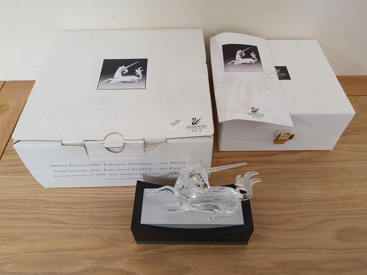 Swarovski; Fabulous Creatures, The Unicorn, 1996, certificate, box, case, stand. - Image 3 of 3