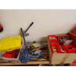 Various pipe bending tools, other tools, nuts, bolts and fittings.