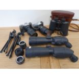 A quantity of camera equipment, to include a Prinzflex Super TTL body with Vivitar 70-210 mm lens