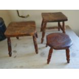 Three 19th century fruitwood country made stools (3)
