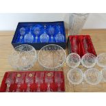 A Bohemian set of six crystal wine glasses, a Bohemian pair of lead crystal champagne flutes and