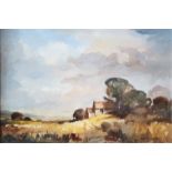 John Snelling, Farmstead on a plain, oil on board, 41x56cm