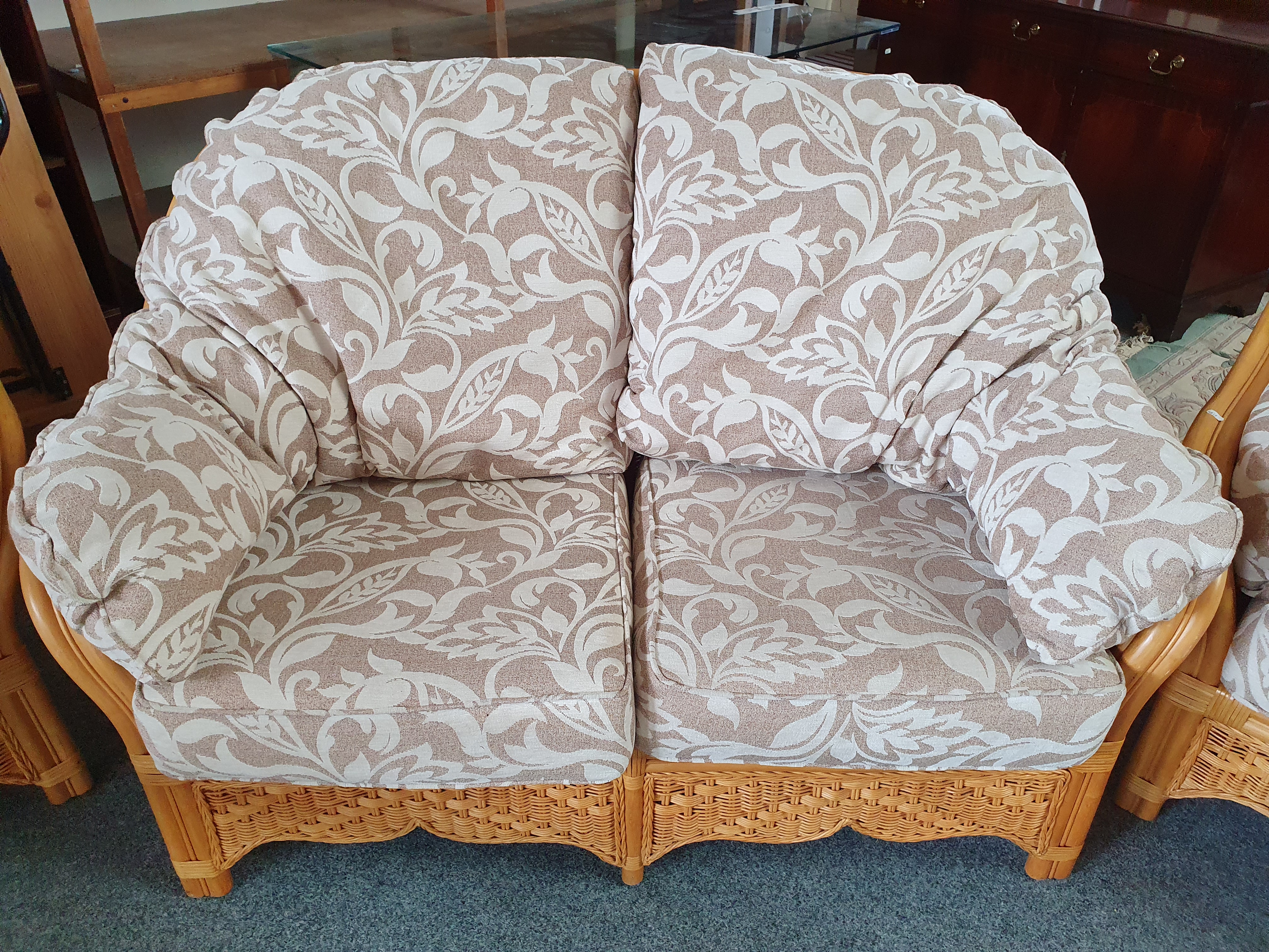 A cane three piece conservatory suite, two seater sofa and two armchairs (3). - Image 2 of 5