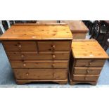 A pine chest of two short over three graduated long drawers 87x45x87cm and a matching bedside