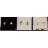 A 9ct gold pair of black and white diamond earrings and three other pairs of 9ct gold earrings (4)