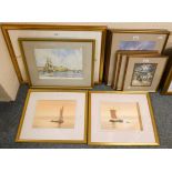 Two Roger Davies limited edition prints of barges, 23x30cm, signed in pencil and two other prints