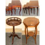 A carved hardwood nest of three graduated side tables, with cabriole legs, another nest of tables
