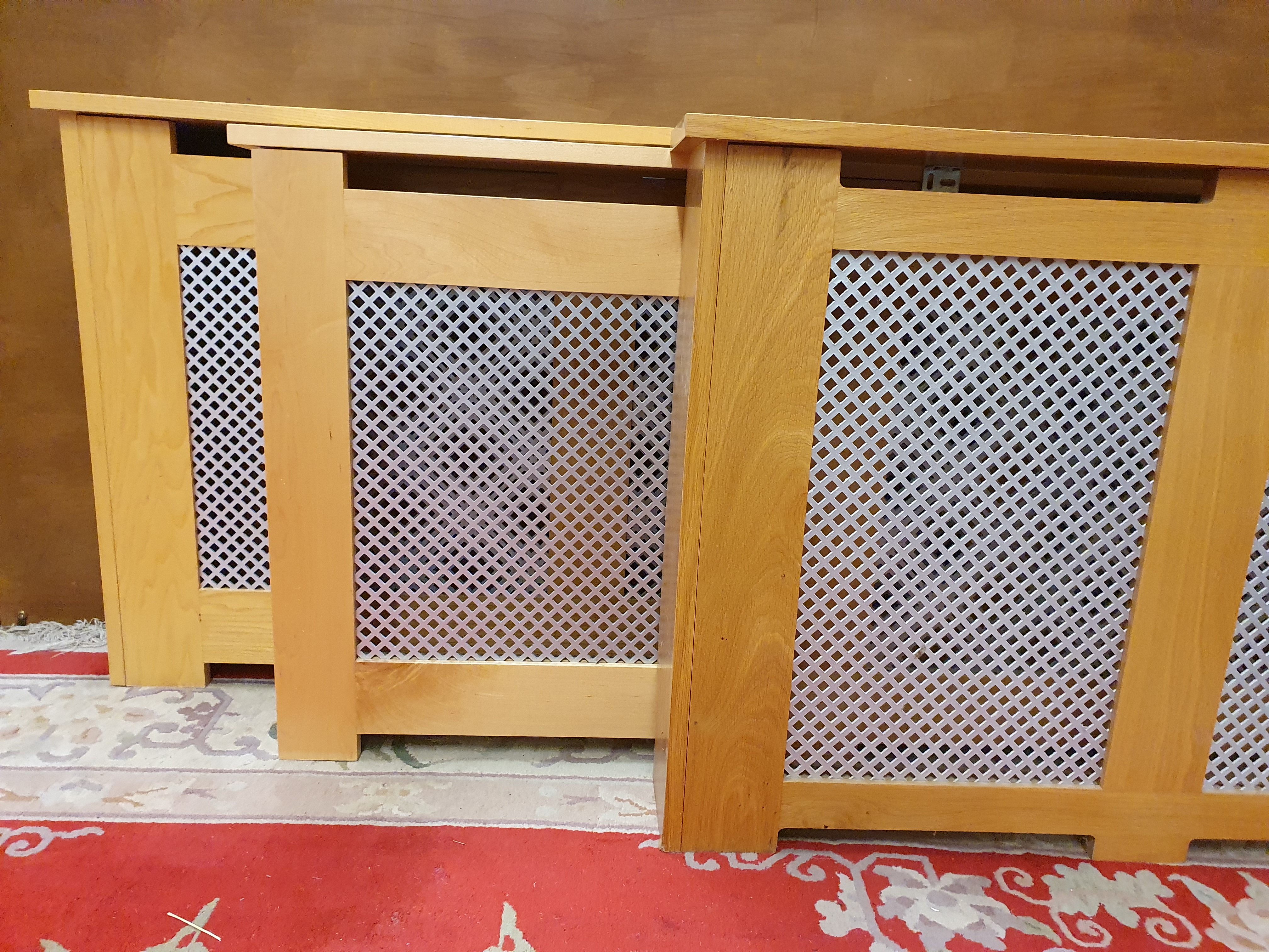 Two ash radiator covers, 180 x 72 and 188 x 69 cm handmade by Furniture Workshop of Cranswick, an