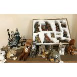 A collection of original Steiff animals, silk scarves, two modern wall hangings, tapestries, boxed