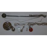 A silver dish pendant and other silver jewellery