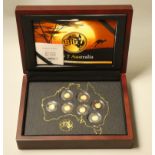 A limited edition gold proof set of "Big 7 Australia", 7 x weight 0.5g, case, booklet