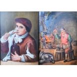 The Young Drinker, unsigned oil on board, 28x19cm and The Blacksmith, unsigned 29x25 (2)