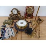 A DuBarry pattern electroplated canteen of cutlery, two mantle clocks and other wares.