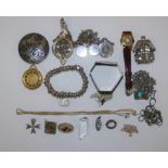 Various silver and costume jewellery to include a heart bracelet