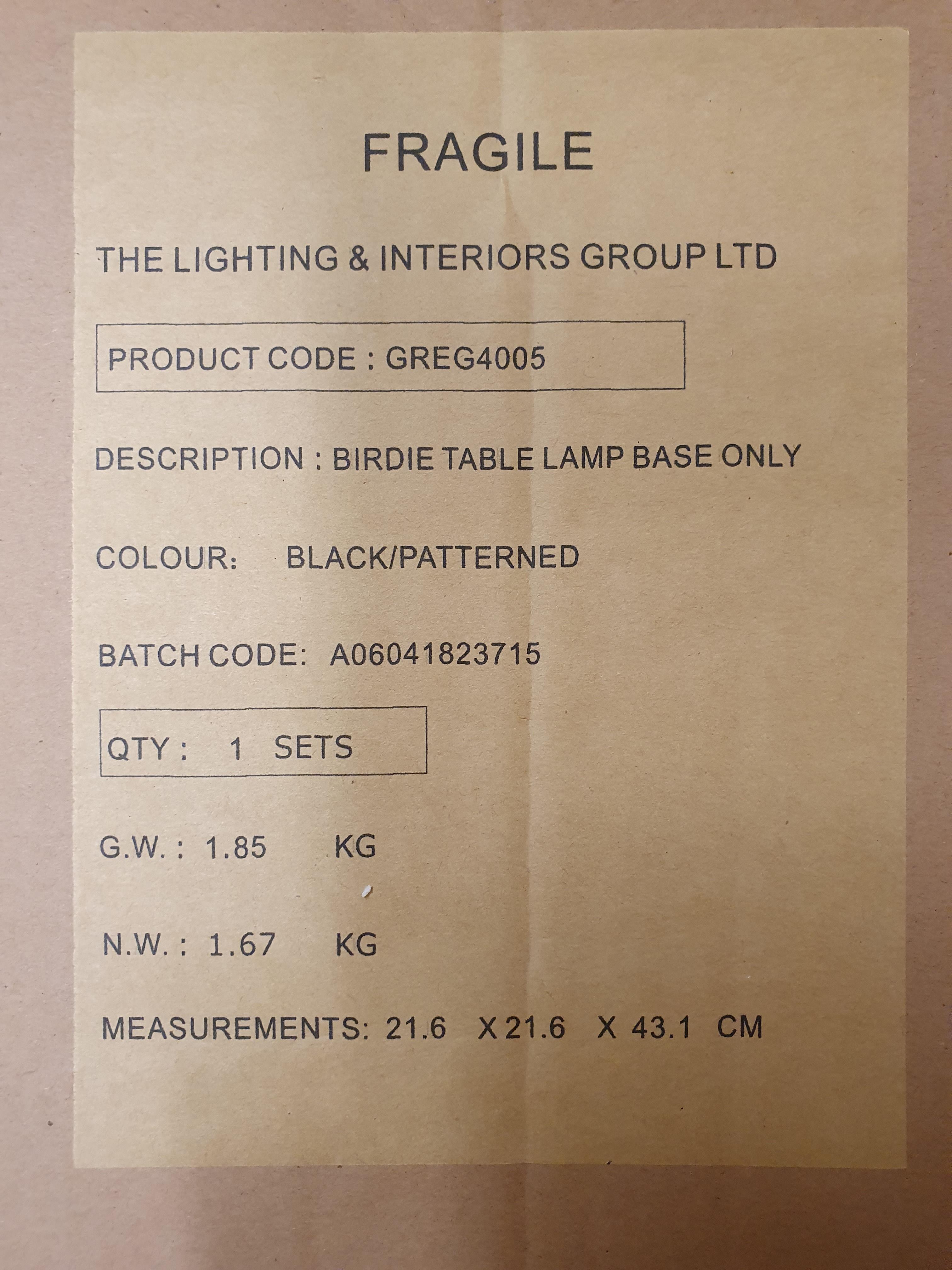 A bird table lamp with shade, by Museum Collection and two other similar lamps, unused and boxed, - Image 2 of 5