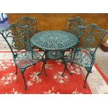 A green painted aluminium garden table and 4 chairs (5).