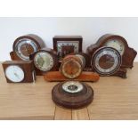 A Metamec mantle clock with chrome mounts, a Junhans ATO - MAT mantle clocks, 6 others clocks and