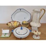 A Shelley Art Deco meat plater and lidded tureen, pattern number 11787, a Devon Ware Pearline