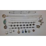 Various silver jewellery to include amethyst bracelet