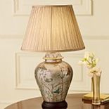 A bird table lamp with shade, by Museum Collection and two other similar lamps, unused and boxed,