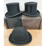 A Dunn & Co top hat, size 350/718, box, another by Superfine, 20 x 16 cm, box, and "The Dallas"