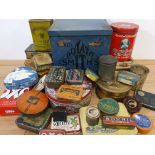 A Smiths Potato Crisp metal box, and various others to include Cow & Gate and OXO.