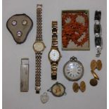 A silver fob watch, a branch coral necklace and other collectibles