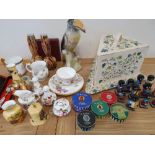 A 13 piece Robertson's Golly Band, 5 Wade Hat Box series figures, various Royal Crown Derby wares