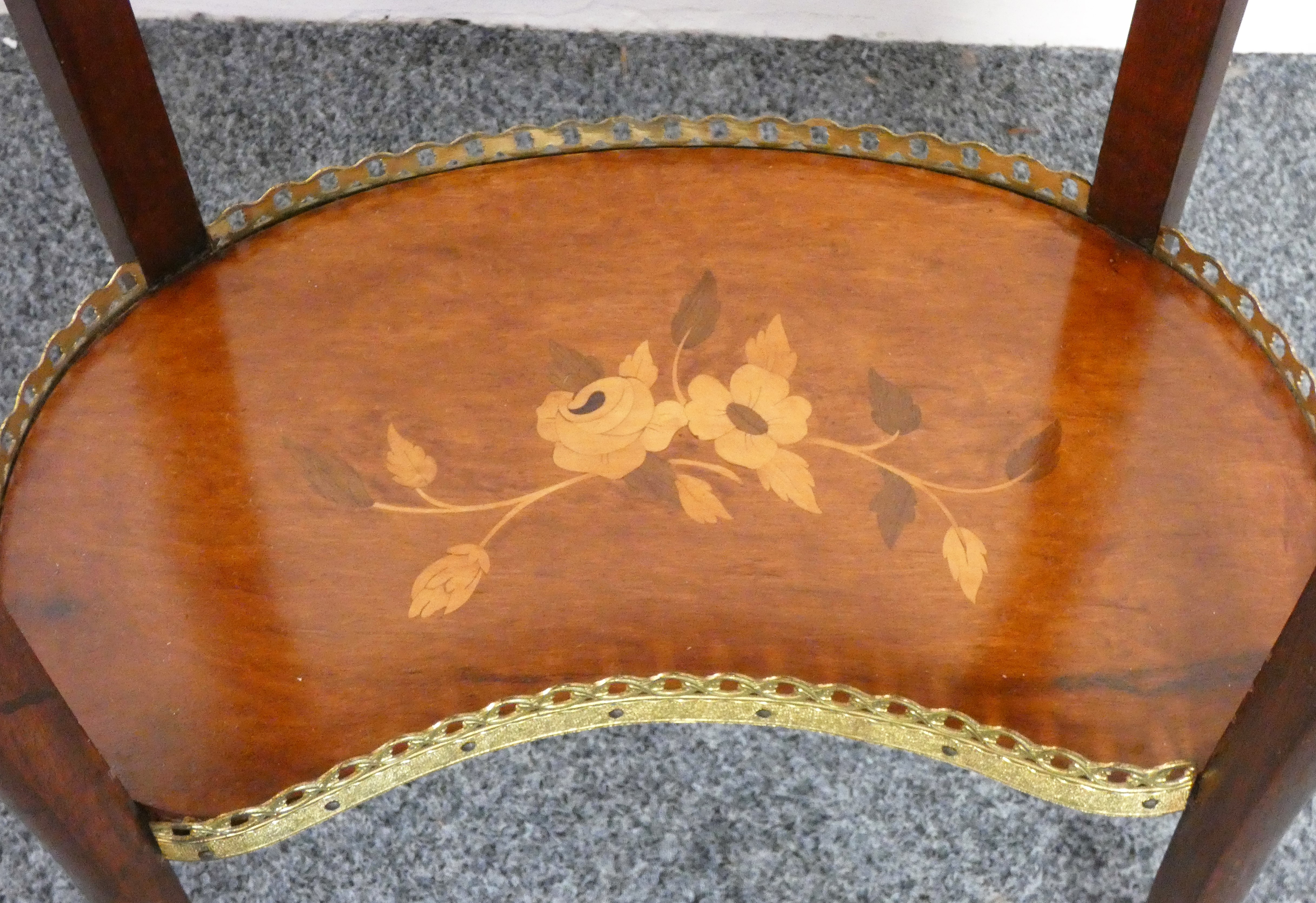 A French style kidney shape marble and mahogany side table, with brass gallery, frieze drawer, - Image 4 of 7