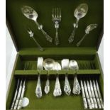 An American sterling silver canteen of Rose Point cutlery for eight place settings, stamped