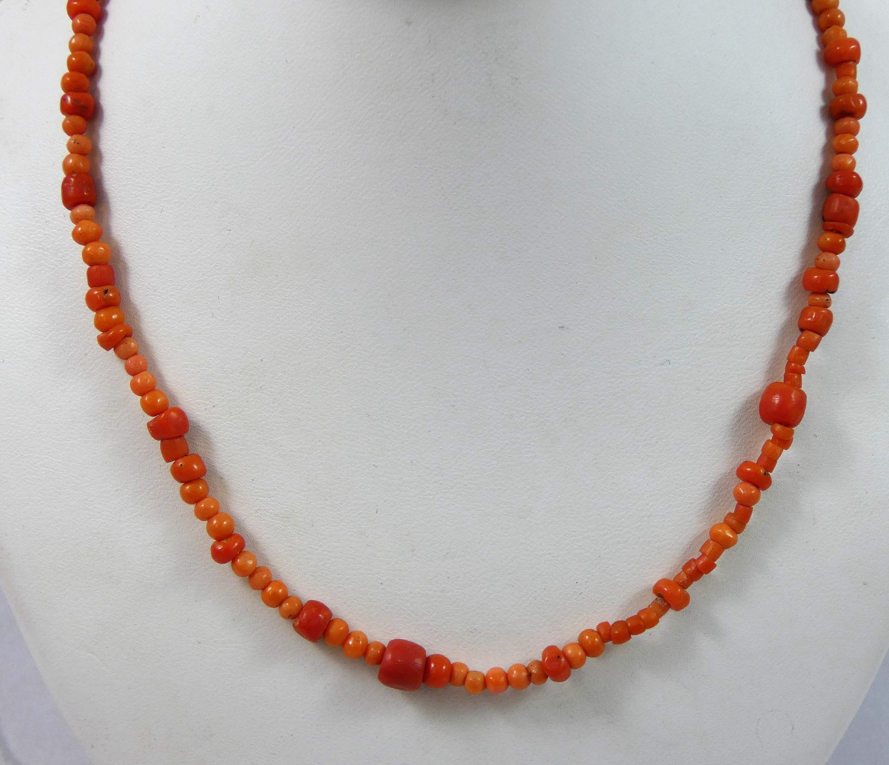 A Victorian coral bead single row necklace, another smaller and a pair of earrings, weight of - Image 2 of 3