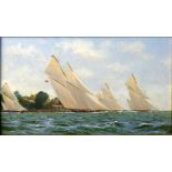 Stephen J. Renard (b. 1947), Americas Cup racing on the Solent, oil on board, signed, gilt frame, 18