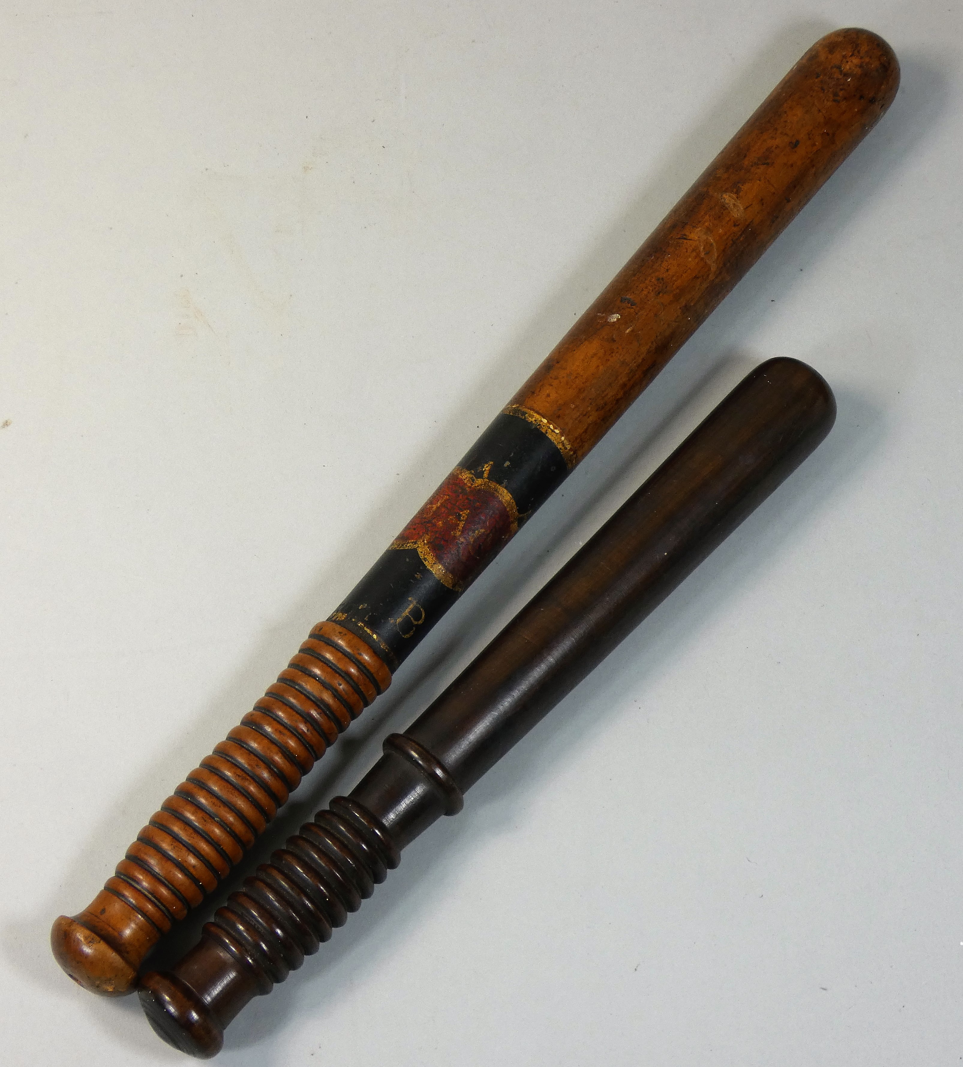 A 19th century Hackney Police turned wooden truncheon, marked 'Hackney 39B', length 45cm, together