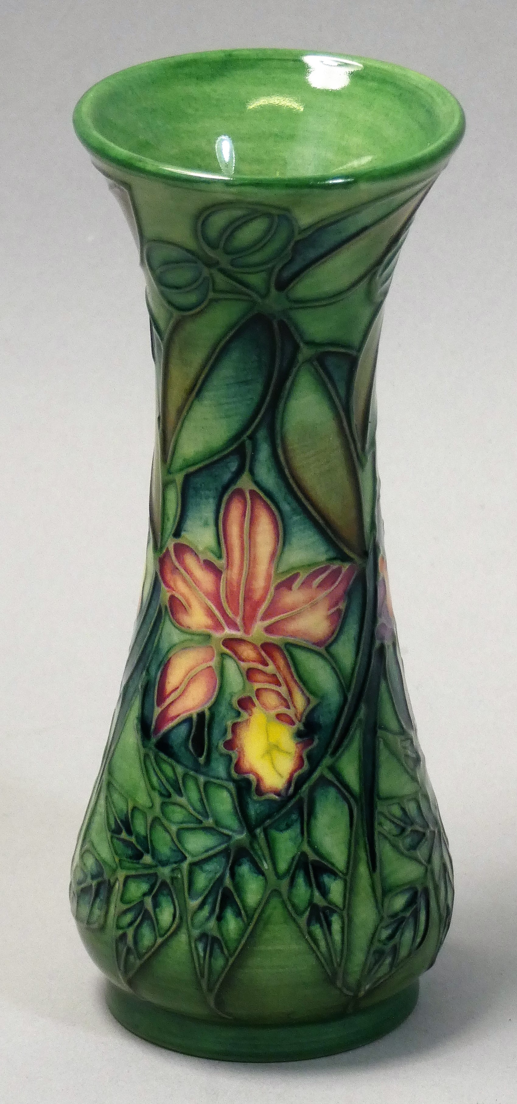 A miniature Moorcroft 'Rain Forest' pattern tube line decorated vase of trumpet form, decorated with - Image 2 of 3