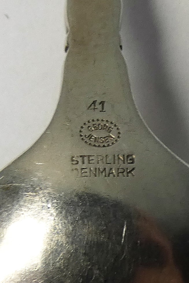 Georg Jensen, a Danish silver caddy or preserve spoon, Copenhagen, 1933-1944, pattern number 41, - Image 3 of 3