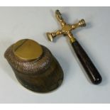 A Victorian horses hoof inkwell, with electroplated mounts, together with a brass hand stamp (2).