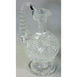 A Waterford Crystal cut glass claret decanter, with ovoid diamond cut body and a slender elongated