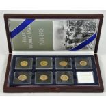 The London Mint, the WWI Allied and Central Command seven coin set, sovereign 1912, US $5 1909,