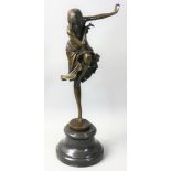After D.H. Chiparus - an Art Deco style bronze study of a dancer on a marble base, with a lifted