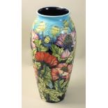 A large Moorcroft 'Scarlet Cloud' pattern tube line decorated vase, designed by Rachel Bishop,