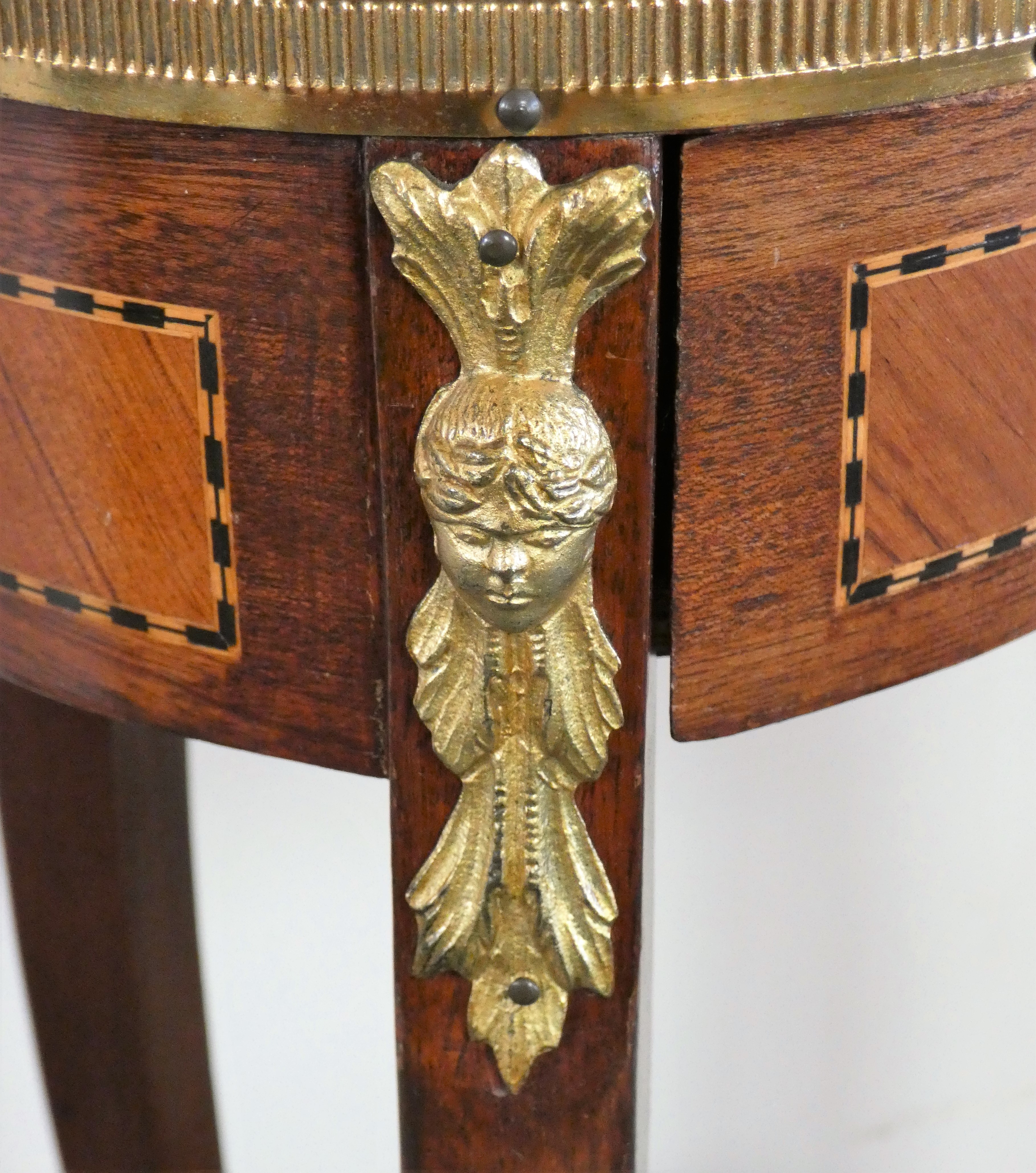 A French style kidney shape marble and mahogany side table, with brass gallery, frieze drawer, - Image 3 of 7